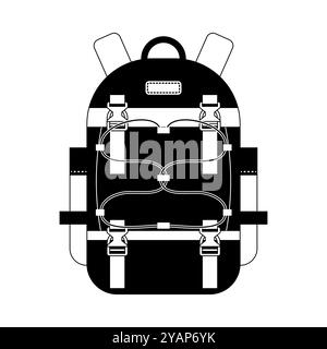 Blauer Wanderrucksack isoliert auf weißem Hintergrund, monochromer Stil, Campingausrüstung Vektor-Illustration Stock Vektor