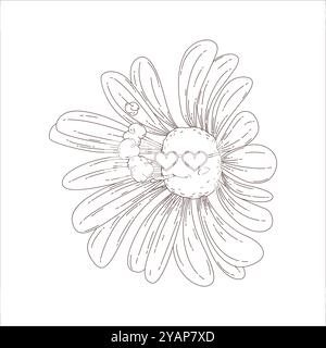 Groovige lustige rauchende Gänseblümchenblume mit Sonnenbrille mit Herzform und Zigarettenvektor-Illustration Stock Vektor