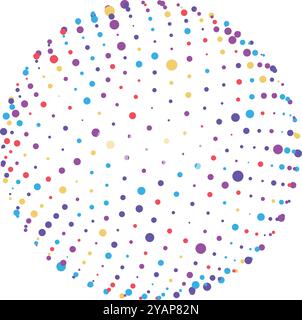 Bunte Punkte auf weißem Hintergrund bilden eine abstrakte Kugel. Lebendiges Design sorgt für festliche Atmosphäre, perfekt für Feiern. Das einfache Muster sorgt für zusätzlichen Spaß Stock Vektor