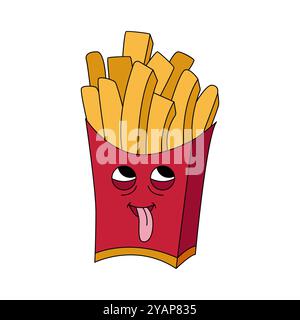 Schachtel Pommes Frites Charakter Charakter mit Zunge heraus Vektor Illustration Stock Vektor