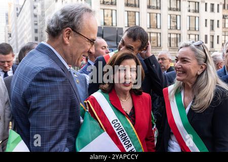 New York, Usa. Oktober 2024. William Hochul Jr, Gouverneur Kathy Hochul und italienische Botschafterin in den USA Mariangela Zappia nehmen 2024 an der jährlichen Columbus Day-Parade auf der 5th Avenue in Manhattan, New York Teil (Foto: Lev Radin/Pacific Press) Credit: Pacific Press Media Production Corp./Alamy Live News Stockfoto