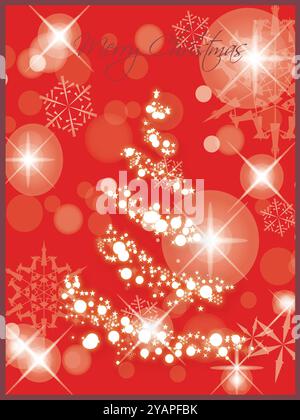 Schöner rosafarbener Hintergrund mit einem weißen Weihnachtsbaum und Sternen. Der Baum ist hoch und hat einen weißen Stamm. Die Sterne sind über den ganzen Baum verstreut, also Stock Vektor