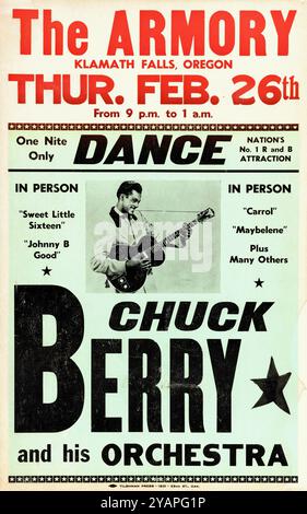 Chuck Berry und sein Orchester, 1959 Klamath Falls, The Armory, Oregon, „Johnny B. Goode“ Vintage Concert Poster Stockfoto