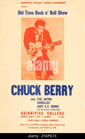 Chuck Berry, Five Satins, Shirelles, Gary U.S. Bonds - 1971 Quinnipiac College, Hamden, Connecticut, Vintage Concert Poster Stockfoto
