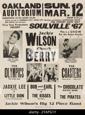 Chuck Berry, Jackie Wilson, Coasters & Olympics - 1967 Concert Handbill - Flyer für Soulville '67 - Oakland Auditorium, Kalifornien Stockfoto