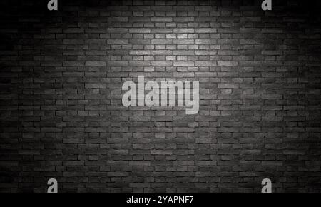 Strahlende schwarze Ziegelwand, dramatischer Hintergrund 3D Stockfoto