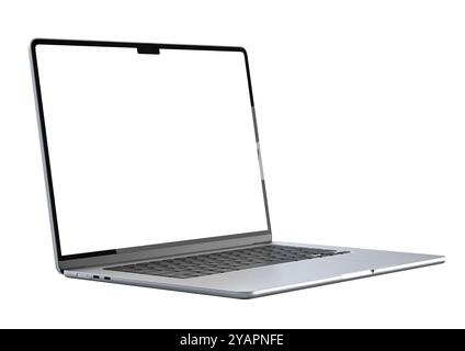 Laptop-Computer mit leerem Bildschirm isoliert auf weißem Hintergrund 3D Stockfoto