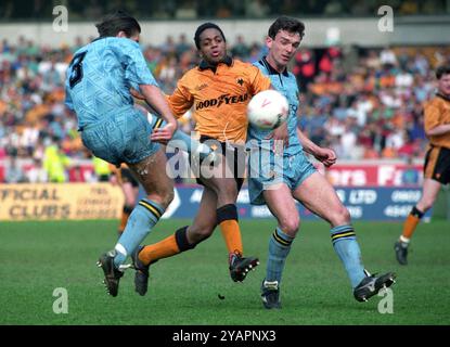 Wölfe-Fußballspieler Mark Rankine Wolverhampton Wanderers gegen Cambridge United bei Molineux 11/4/1992 Stockfoto