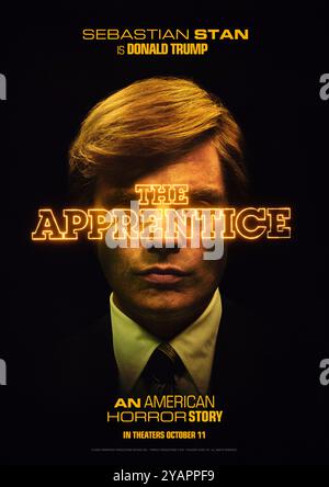 The Apprentice (2024) von Ali Abbasi mit Sebastian Stan als Donald Trump. Biopic, das Donald Trumps frühe Immobilienkarriere in New York der 1970er und 80er mit dem berüchtigten Anwalt Roy Cohn erforscht. Poster mit US-Zeichen ***NUR FÜR REDAKTIONELLE ZWECKE***. Quelle: BFA / Briarcliff Entertainment Stockfoto