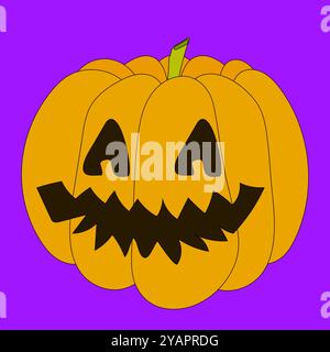 Bunte Halloween-Illustration eines geschnitzten Kürbis Jack-o-Laterne mit einem gruseligen Gesicht, perfekt für Halloween-Dekorationen und gruselige Designs. Stock Vektor