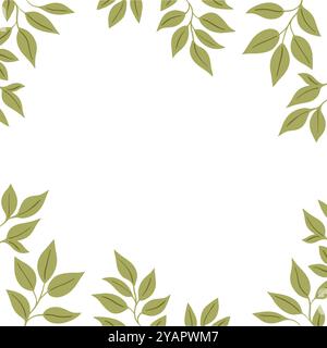 Rahmen aus grünen Pflanzen auf weißem Hintergrund. Motiv der Natur. Leeres Leerzeichen für Text. Designvorlage für Dekoration und Karten. Illustration des flachen Vektors Stock Vektor
