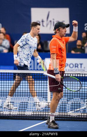 Antwerpen, Belgien. Oktober 2024. Gregoire Jacq reagiert während eines Tennisspiels im Achtelfinale des Doppel-Wettbewerbs beim ATP European Open Tennis Turnier in Antwerpen am Dienstag, den 15. Oktober 2024. BELGA FOTO JASPER JACOBS Credit: Belga News Agency/Alamy Live News Stockfoto