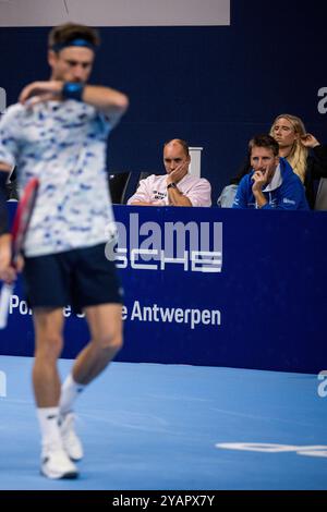 Antwerpen, Belgien. Oktober 2024. Der belgische Kapitän Steve Darcis ist bei einem Tennisspiel im Achtelfinale des Doppel-Wettbewerbs beim ATP European Open Tennis Turnier in Antwerpen am Dienstag, den 15. Oktober 2024, zu sehen. BELGA FOTO JASPER JACOBS Credit: Belga News Agency/Alamy Live News Stockfoto