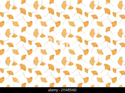 Hintergrund gelber Ginkgo Biloba-Blätter auf Basis eines nahtlosen Musters. Getrocknete und gepresste Blätter isoliert auf weißem Hintergrund. Stockfoto
