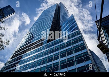 Hauptsitz von Goldman Sachs, flacher Blick auf die Außenansicht des Gebäudes, 200 West Street, New York City, New York, USA Stockfoto