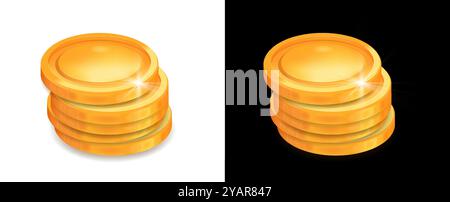Ein Stapel glänzender Goldmünzen mit reflektierender Oberfläche in realistischem 3D-Cartoon-Stil Stock Vektor
