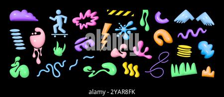 Skurrile und lustige 3D-Formen, geometrische Formen, mit einem psychedelischen Touch Stock Vektor