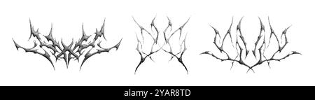 Ein modernes Neo-Tribal-Set im 3D-Halbton-Stil. Gothic Tattoo Graphics Kollektion Stock Vektor