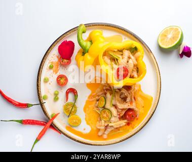 Würziger Thai-Salat mit gekochten Hühnerfüßen und Chilisauce（ohne Knochen） Stockfoto