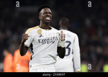 MADRID, SPANIEN - 11. November: Vinicius jr von Real Madrid feiert ein Tor während des Spiels der La liga 2023/24 zwischen Real Madrid und Valencia in Santi Stockfoto