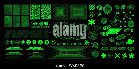 Retrofuturistische Welle, Y2K-Formen, geschwungener Raum, trippige, auffällige Elemente Stock Vektor