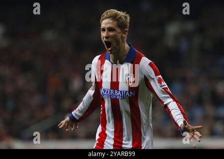 SPANIEN, Madrid: Der spanische Stürmer Fernando Torres von Atletico de Madrid feiert ein Tor während des spanischen Königskopps 2014/15 zwischen Real Madrid Stockfoto