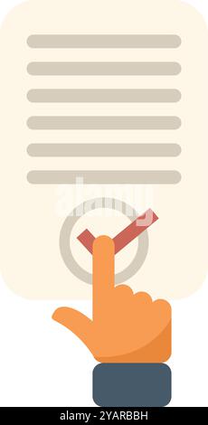 Hand mit Anzug-Hülle, um ein Dokument mit einem roten Häkchen innerhalb eines Kreises zu überprüfen Stock Vektor