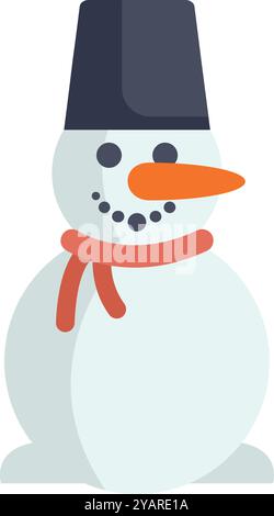 Klassischer Schneemann mit Karottennase, Hut und Schal Stock Vektor