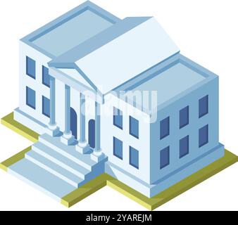 Isometrische Illustration mit einem großen Regierungsgebäude mit Säulen, die die Größe und Formalität der bürgerlichen Architektur unterstreicht Stock Vektor