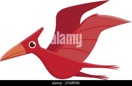 Der rote Pterodactyl-Dinosaurier fliegt fröhlich mit offenen Flügeln in einem farbenfrohen Cartoon und bringt prähistorischen Charme vor einem weißen Hintergrund Stock Vektor