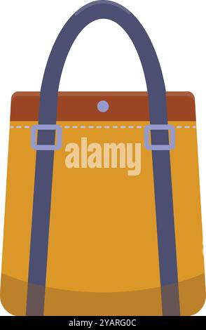 Gelbe Tragetasche mit blauen Griffen und braunen Lederdetails Stock Vektor