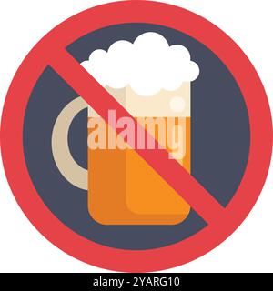 Verbotsschild, das ein schäumendes Bierglas durchkreuzt und eine Warnung vor Alkoholkonsum darstellt Stock Vektor