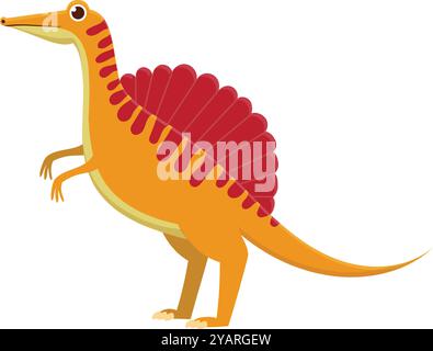 Lächelnder Dinosaurier mit Cartoon-Spinnsaurier auf zwei Beinen, perfekt für Projekte für Kinder, mit einem lebendigen und niedlichen Design, das Freude und Lachen bringt Stock Vektor