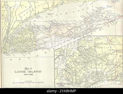 SEATTLE – 11. September 2022 – detaillierte antike Karte von Long Island New york aus dem Jahr 1891 mit Städten, Eisenbahnen und Topographie Stockfoto