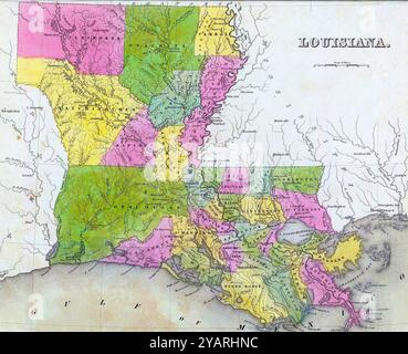 SEATTLE – 11. September 2022 – diese handkolorierte Karte zeigt den Bundesstaat louisiana wie 1818 und zeigt die Grenzen und Siedlungen der Gemeinde Stockfoto