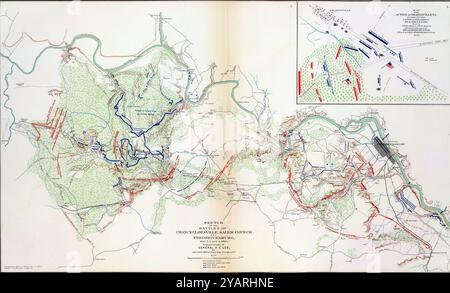 SEATTLE - 11. September 2022 - Antike Karte mit Truppenpositionen und -Bewegungen während der Schlacht von chancellorsville, virginia während der amerikanischen Zivilluftfahrt Stockfoto