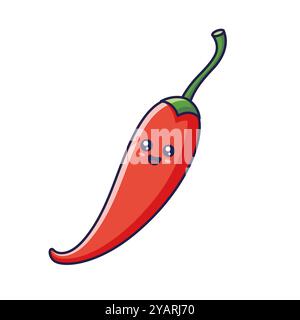 Niedliche Kawaii Chili Pfeffer Karikatur Icon Illustration. Lebensmittel Gemüse flach Symbol Konzept isoliert Stock Vektor