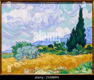 A Wheatfield, with Cypresses, 1889, Vincent Van Gogh (1853-1890), Poets & Lovers Exhibition, National Gallery, London, UK Stockfoto