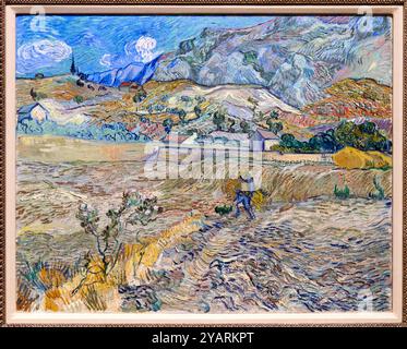 Landschaft in Saint-Rémy (geschlossenes Feld mit Bauern), 1889, Vincent Van Gogh (1853-1890), Poets & Lovers Exhibition, National Gallery, London, Großbritannien Stockfoto