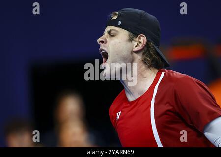 Antwerpen, Belgien. Oktober 2024. Der belgische Zizou Bergs wurde während eines Tennisspiels in der Runde von 32 des Einzelwettbewerbs beim ATP European Open Tennis Turnier in Antwerpen am Dienstag, den 15. Oktober 2024, fotografiert. BELGA FOTO DAVID PINTENS Credit: Belga News Agency/Alamy Live News Stockfoto