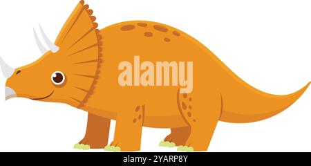 Fröhlicher triceratops-Dinosaurier, der zur linken Seite des Rahmens läuft. Dieser freundlich aussehende Dinosaurier lächelt Stock Vektor
