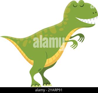 Cartoon-Illustration eines fröhlichen grünen tyrannosaurus rex Dinosauriers aus der kreidezeit, lächelnd und freundlich Stock Vektor