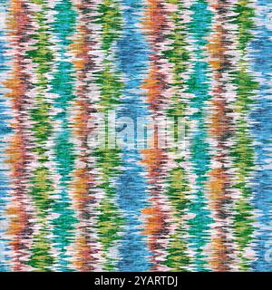 Nahtloses Vintage-Muster im Ikat-Stil. Wellenmuster für Urlaub im Retro-Stil. Retro-Ikat-Textur. Stockfoto