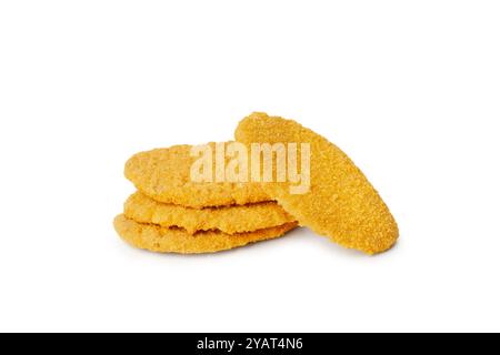 Panierte Soja-Burger auf weißem Hintergrund mit Kopierraum Stockfoto