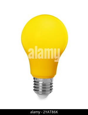 Eine gelbe Glühlampe isoliert auf weiß Stockfoto