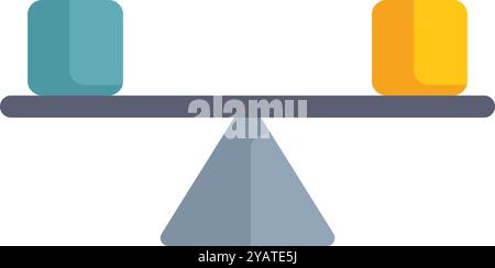 Skala zum Vergleich verschiedener Gewichte mit Würfeln, die auf Wippe balancieren und Konzepte wie Gerechtigkeit, Gleichheit und Messung darstellen Stock Vektor