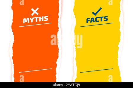 Mythen im Papierstil vs. Fakten vs. Kampf mit dem Textraum-Vektor Stock Vektor