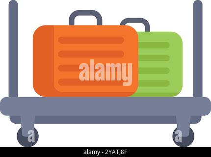 Der Gepäckwagen am Flughafen ist mit zwei Koffern ausgestattet, die das Konzept der Reise- und Gepäckabfertigung darstellen Stock Vektor