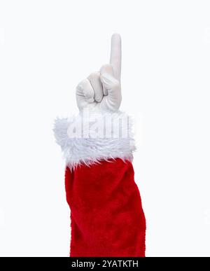 Aufnahme einer Weihnachtsmann-Hand mit weißem Hintergrund Stockfoto