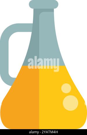 Chemiekolben mit einer blendenden gelben Flüssigkeit, die wahrscheinlich eine chemische Reaktion oder ein Experiment darstellt Stock Vektor